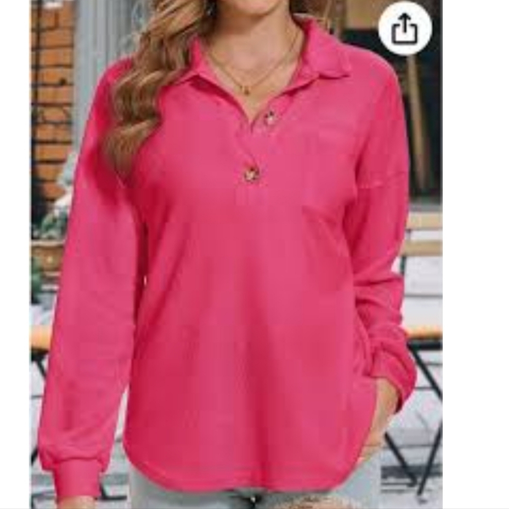 New Boho Waffle Knit Thermal Top In Fuschia Size Woman's XXL